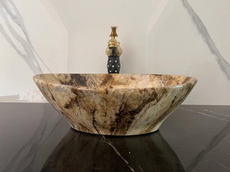 NEROBI حوض غسيل سيراميك نيروبي بتصميم لامع مع حافة رفيعة شكل بيضاوي جميل حوض غسيل رخامي 16 x 13 x 5 بوصة - Image 1