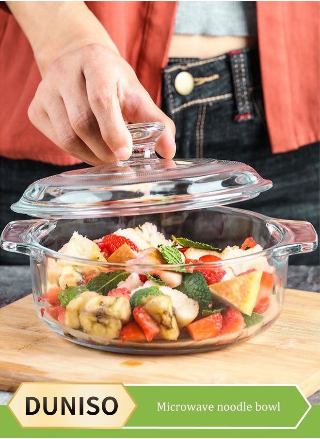 DUNISO Clear Glass Bowl with Lid 1000mL Heat-resistant Thick Borosilicate Glass Pot with lid Microwave Cookware with Cover & Handle - Safe for Pasta Noodle, Soup, Milk  - Image 1