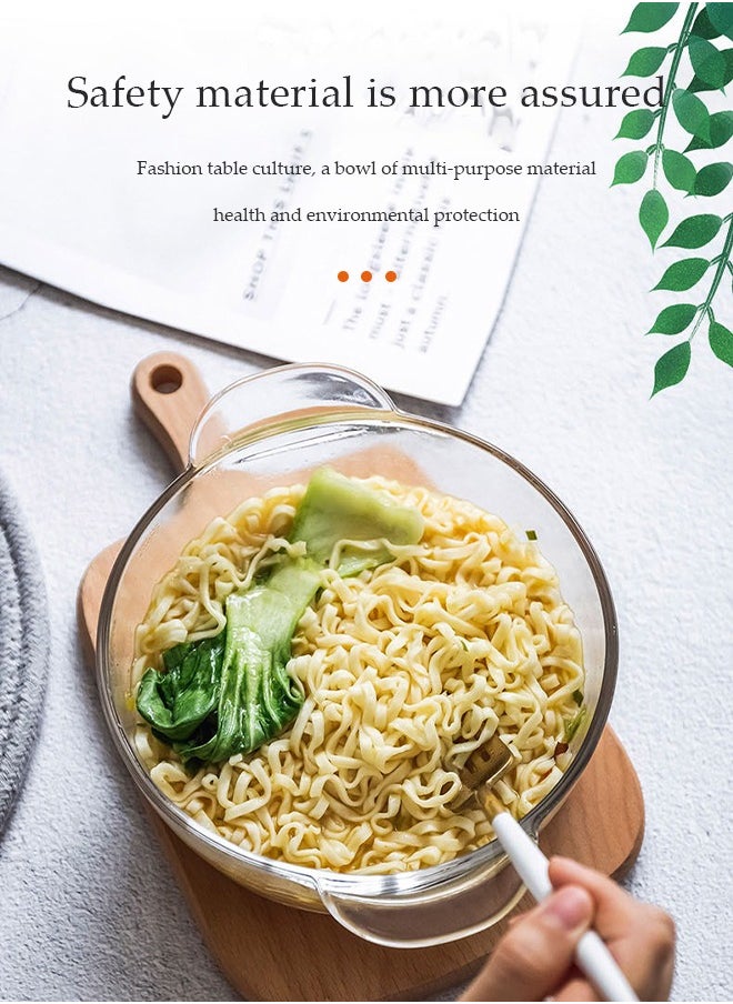 DUNISO - Clear Glass Bowl with Lid 1000mL Heat-resistant Thick Borosilicate Glass Pot with lid Microwave Cookware with Cover & Handle - Safe for Pasta Noodle, Soup, Milk - Image 1