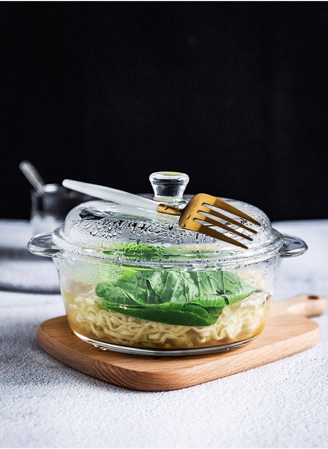 DUNISO Clear Glass Bowl with Lid 1000mL Heat-resistant Thick Borosilicate Glass Pot with lid Microwave Cookware with Cover & Handle - Safe for Pasta Noodle, Soup, Milk  - Image 5
