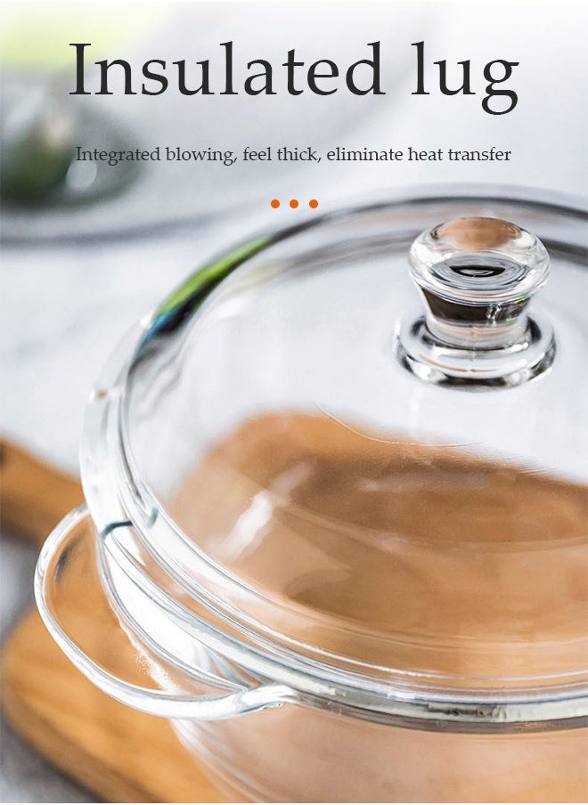 DUNISO - Clear Glass Bowl with Lid 1000mL Heat-resistant Thick Borosilicate Glass Pot with lid Microwave Cookware with Cover & Handle - Safe for Pasta Noodle, Soup, Milk - Image 1
