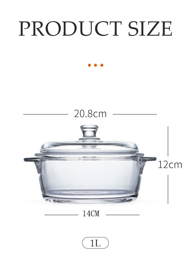 DUNISO Clear Glass Bowl with Lid 1000mL Heat-resistant Thick Borosilicate Glass Pot with lid Microwave Cookware with Cover & Handle - Safe for Pasta Noodle, Soup, Milk  - Image 2