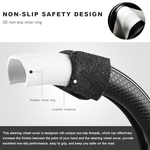 ZNDAW Car Steering Wheel Cover, 15 Inch Anti-Slip Breathable Leather Auto Steering Wheel Protector, Full Surround Soft Steering Wheel Cover for Men Women, Car Interior Accessories (Black & Purple) - Image 3