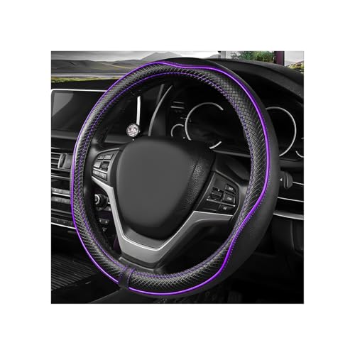 ZNDAW Car Steering Wheel Cover, 15 Inch Anti-Slip Breathable Leather Auto Steering Wheel Protector, Full Surround Soft Steering Wheel Cover for Men Women, Car Interior Accessories (Black & Purple) - Image 1