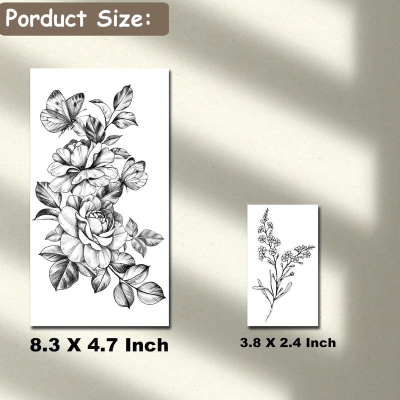 CHARLENT 23 Sheets Flower Temporary Tattoos For Women - Waterproof Realistic Rose Orchid Tattoos Tiny Branch Sketch Fake Tattoos for Women Body Art Arm Neck Hands - Image 4