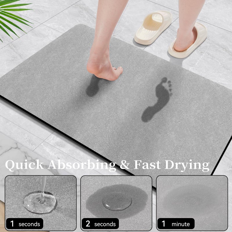 Earcu Diatomaceous Earth Bath Mat - 24x17 Quick Dry Absorbent Non Slip Thin Bathroom Rug, Grey - Image 2