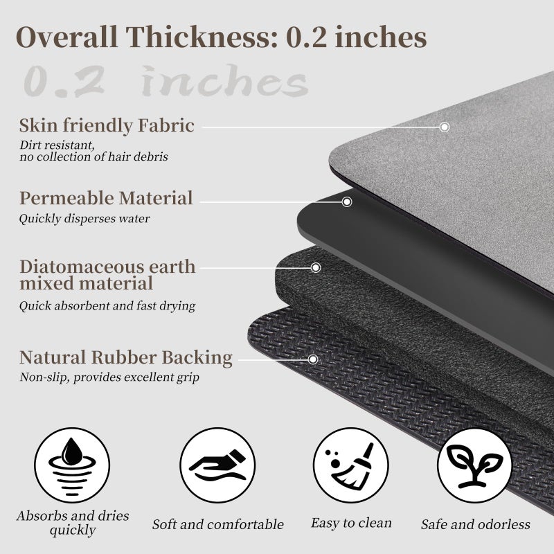 Earcu Diatomaceous Earth Bath Mat - 24x17 Quick Dry Absorbent Non Slip Thin Bathroom Rug, Grey - Image 4