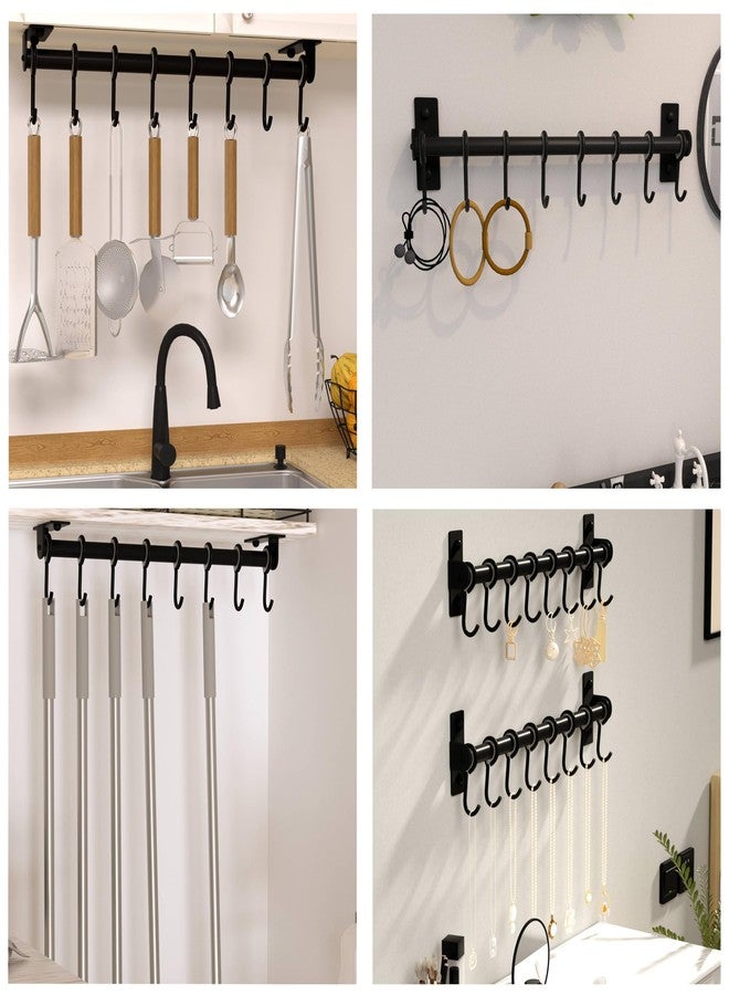 Dseap Kitchen Hooks for Hanging Utensils, Hanging Pot Rack, Kitchen Utensil Hanger Rail with 8 Hooks for Pots Pans, Spoons, Mugs, Wall Mounted, Stainless Steel, Black, Pack of 2 - Image 5