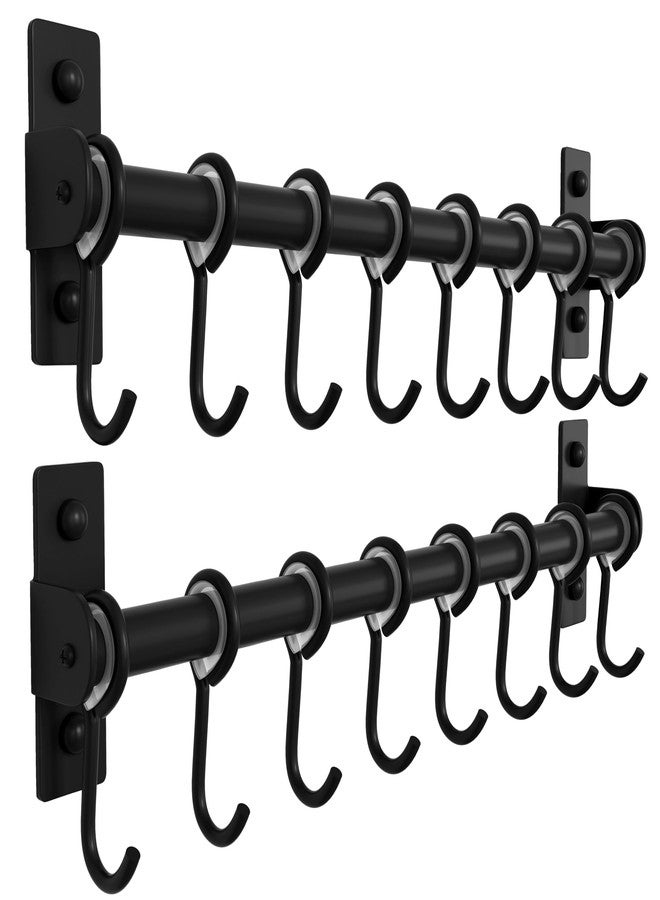 Dseap Kitchen Hooks for Hanging Utensils, Hanging Pot Rack, Kitchen Utensil Hanger Rail with 8 Hooks for Pots Pans, Spoons, Mugs, Wall Mounted, Stainless Steel, Black, Pack of 2 - Image 1