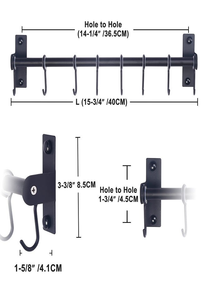 Dseap Kitchen Hooks for Hanging Utensils, Hanging Pot Rack, Kitchen Utensil Hanger Rail with 8 Hooks for Pots Pans, Spoons, Mugs, Wall Mounted, Stainless Steel, Black, Pack of 2 - Image 2