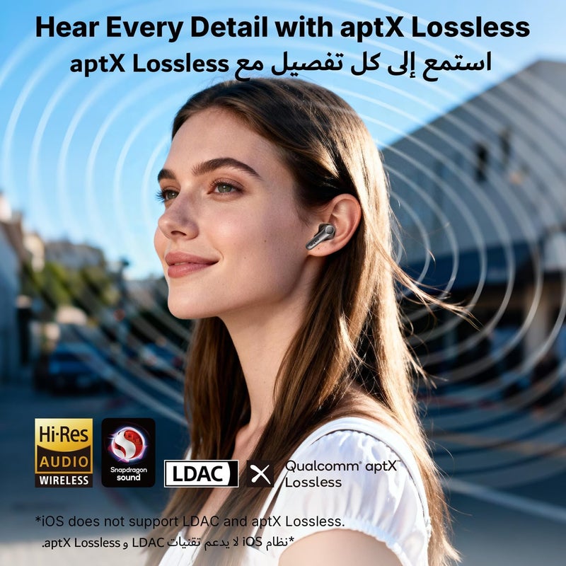 إيرفن سماعات Air Pro 4+ اللاسلكية مع إلغاء الضوضاء التكيفي، Qualcomm aptX Lossless، Snapdragon Sound، محركات مزدوجة، 6 ميكروفونات مع AI للمكالمات الواضحة، صوت عالي الدقة، LDAC، بلوتوث 6.0، وقت تشغيل 54 ساعة، أسود - Image 4