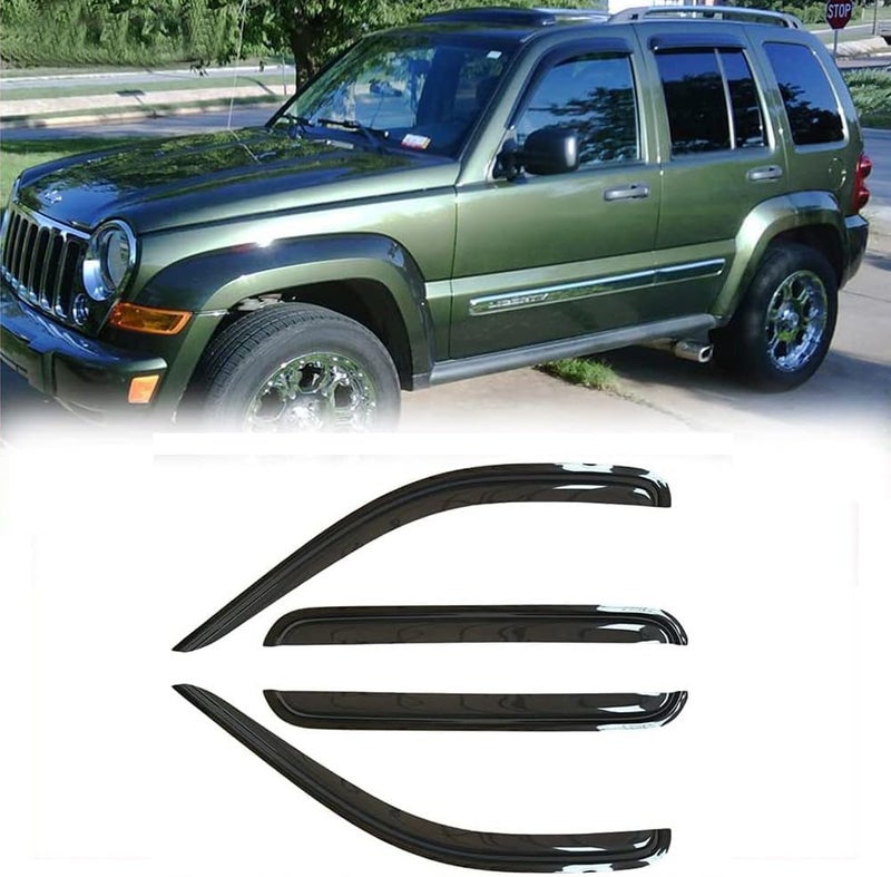 Kucaruce 94428 Side Window Visor Deflector Rain Guard for 2002-2007 Jeep Liberty - Dark Smoke, 4pc - Image 1