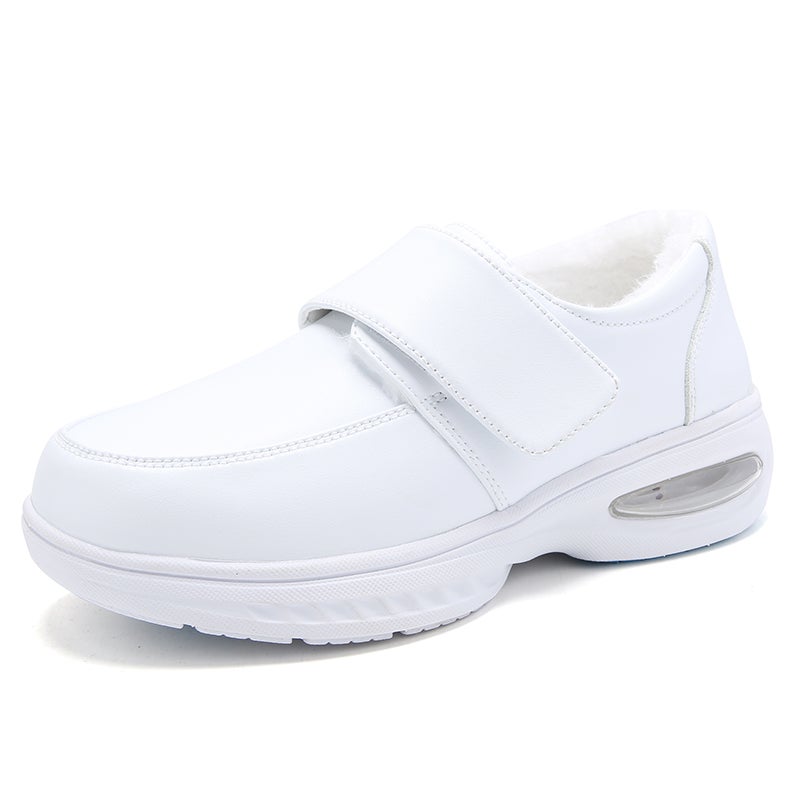 Shoes Winter Womens Soft Sole Air Cushion Flat Wedge Heeled Korean Style fleece-lined Cotton Shoes Warm Care Work Shoes 8089/fleece-lined white