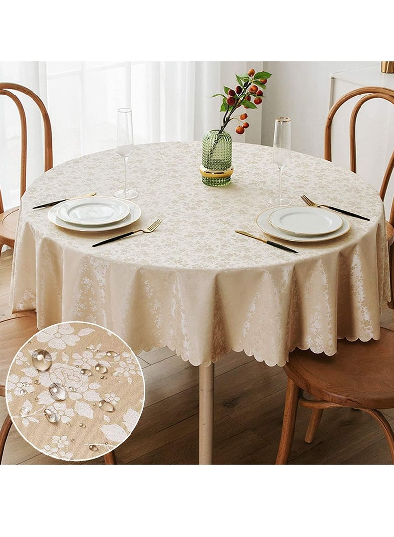 SYOSI Round Tablecloth, Waterproof Vinyl Heavy Duty Table Cloth, Wipeable Table Cover for Kitchen and Dining Room, Table Cloth for Dining Table Indoor Outdoor Party Wedding (Beige, 60" Round) - Image 1