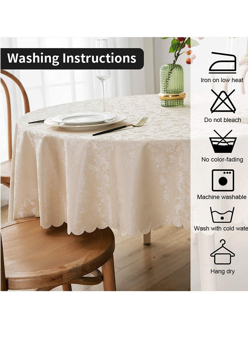 SYOSI Round Tablecloth, Waterproof Vinyl Heavy Duty Table Cloth, Wipeable Table Cover for Kitchen and Dining Room, Table Cloth for Dining Table Indoor Outdoor Party Wedding (Beige, 60" Round) - Image 2