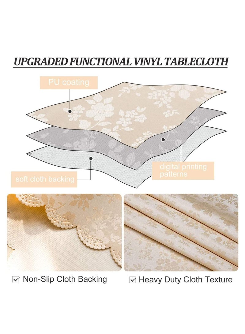 SYOSI Round Tablecloth, Waterproof Vinyl Heavy Duty Table Cloth, Wipeable Table Cover for Kitchen and Dining Room, Table Cloth for Dining Table Indoor Outdoor Party Wedding (Beige, 60" Round) - Image 4