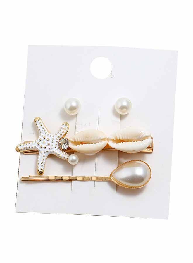 NIBEMINENT Sylish Elegant Hair Clip And Ear Ring Set Gold/White