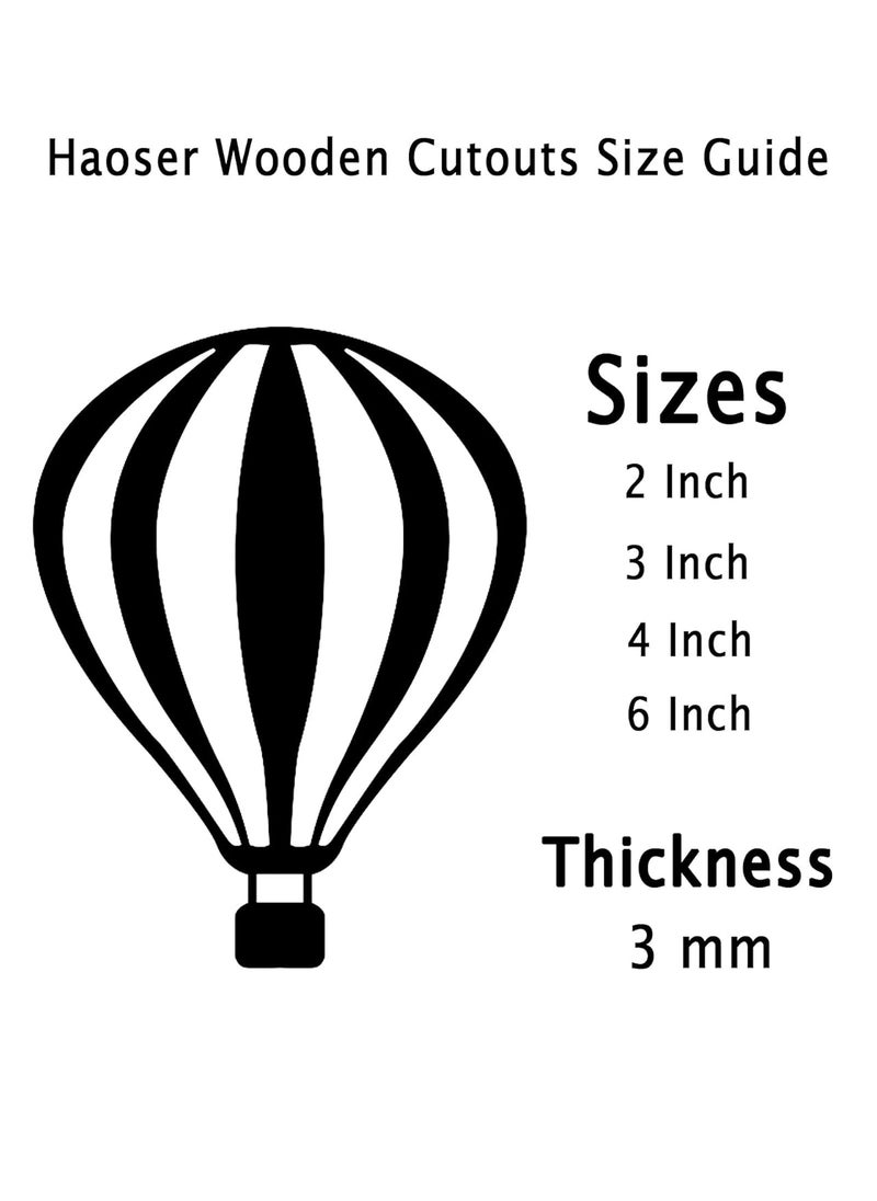 Haoser Haoser 3mm Wooden Cutouts for Scrapbooking Arts Crafts DIY Decoration Pack of 25 Ballon Cutouts for Craft Project Birch Ply 3 Inch  - Image 3