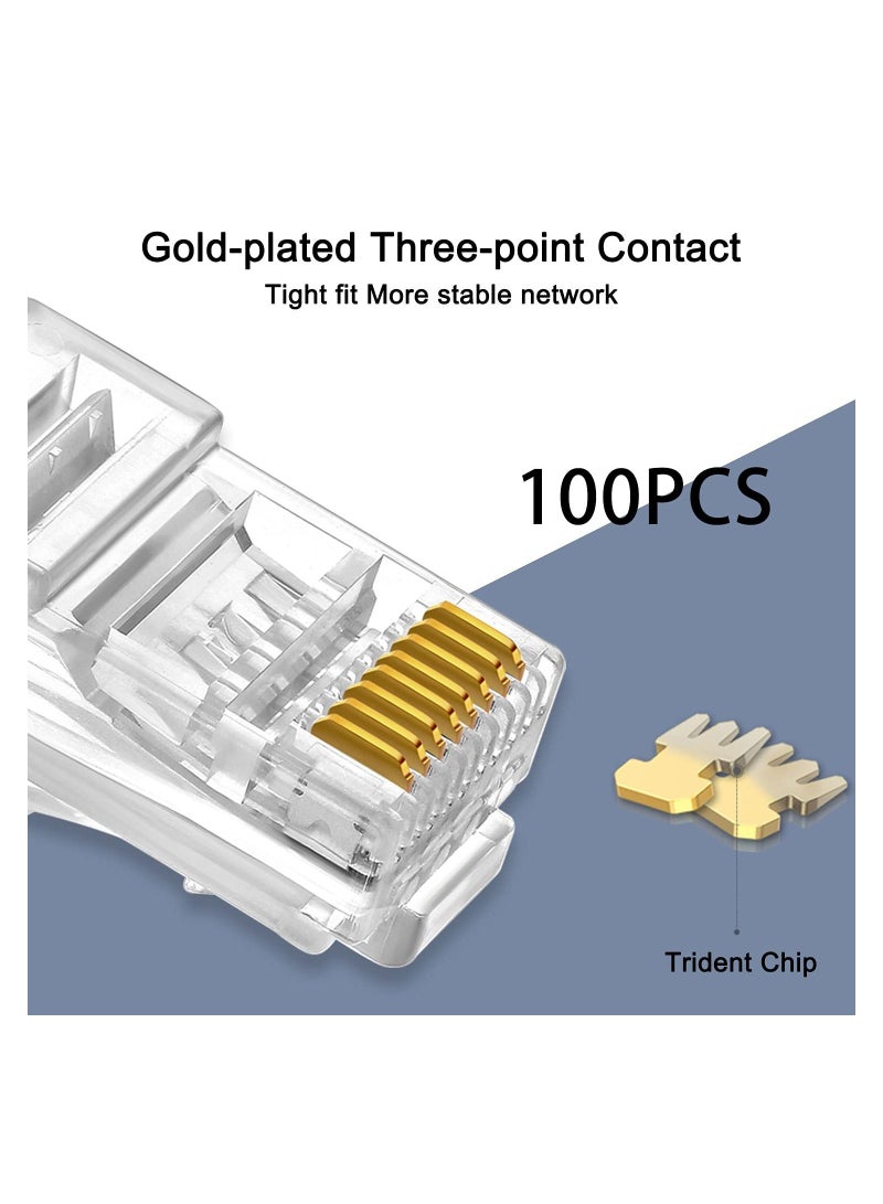 SYOSI 100Pcs RJ45 Connectors Cat6 Pass Through Ends Transparent and Penetrable Connectors UTP 8P8C Network Plug Gold-Plated Contacts for Widely Used in Local Area Network and ADSL Broadband - Image 2
