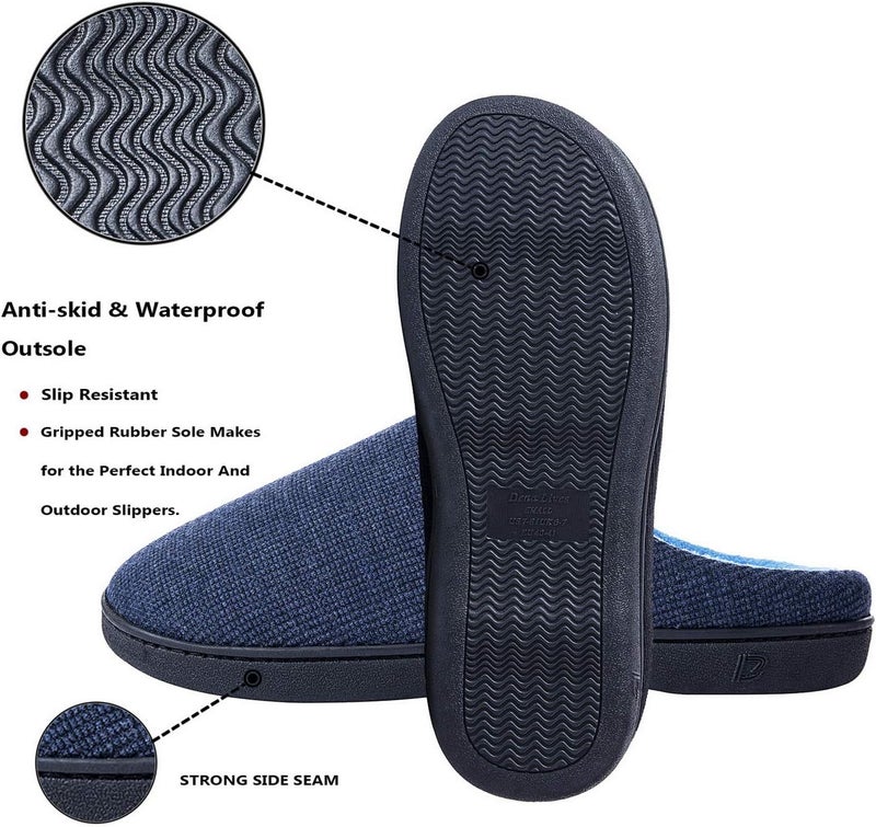 DL Men's Memory Foam Slippers - Cozy Slip-On House Slippers with Flannel Lining, Size 11-12, Blue - Image 4