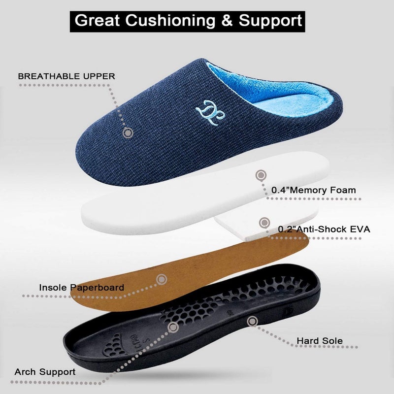 DL Men's Memory Foam Slippers - Cozy Slip-On House Slippers with Flannel Lining, Size 11-12, Blue - Image 3