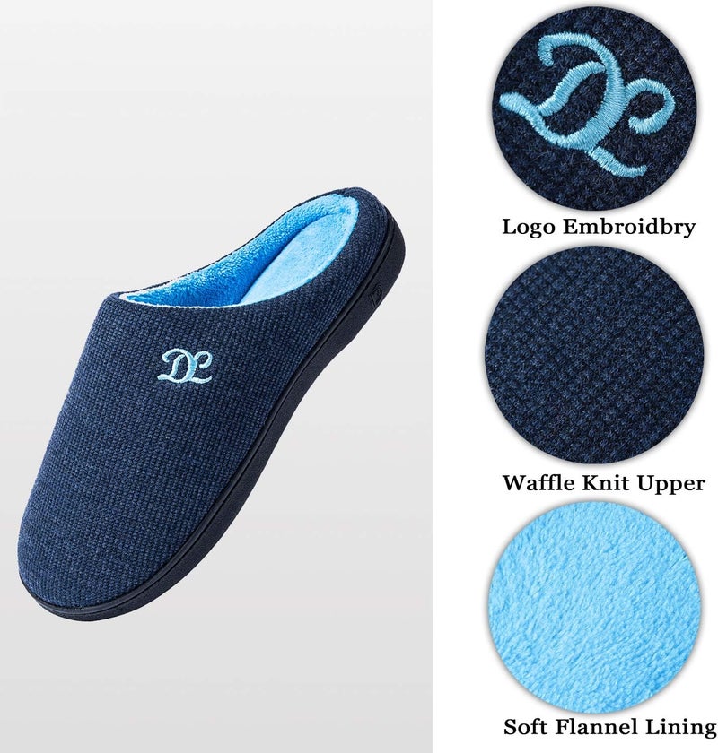 DL Men's Memory Foam Slippers - Cozy Slip-On House Slippers with Flannel Lining, Size 11-12, Blue - Image 5