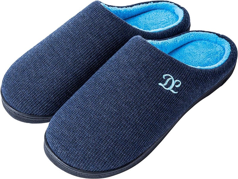 DL Men's Memory Foam Slippers - Cozy Slip-On House Slippers with Flannel Lining, Size 11-12, Blue - Image 1