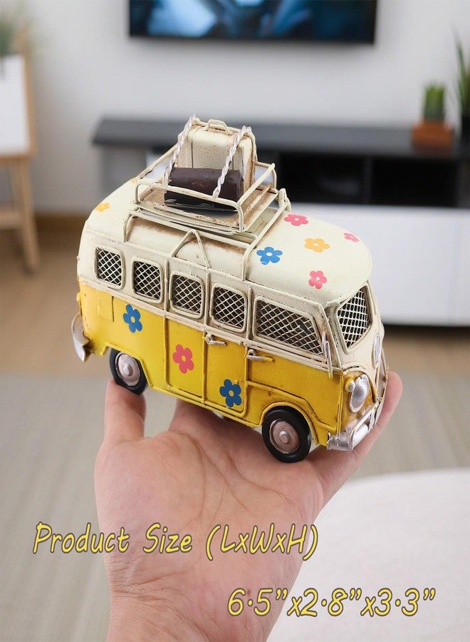 NAUTIMALL Vintage-Style Miniature Hippie Camper Van Model Tropical Theme Flower Decals 6.5inches Beach Bus Home Decor Gift for Boys Kids Hippie Van Ornament (Yellow (Money Bank)) - Image 2