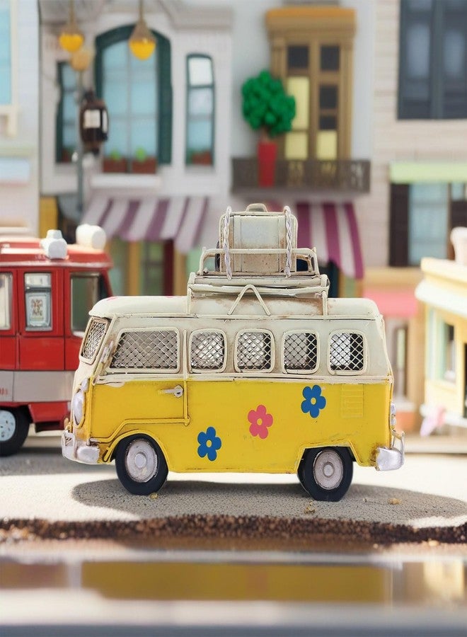 NAUTIMALL Vintage-Style Miniature Hippie Camper Van Model Tropical Theme Flower Decals 6.5inches Beach Bus Home Decor Gift for Boys Kids Hippie Van Ornament (Yellow (Money Bank)) - Image 3