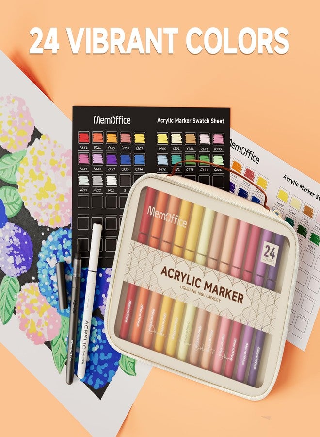 MemOffice Direct Liquid Acrylic Paint Markers, 24 Colors Brush Tip Pens with Carrying Case, No Bleed, Waterproof, for Rock, Wood, Canvas, Glass, Fabric, DIY Crafts for Adults & Kids - Image 5