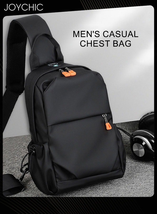 Joychic حقيبة صدر متعددة الوظائف للرجال خفيفة الوزن مقاومة للماء حقيبة ظهر عبر الجسم مع منفذ شحن USB للتنزه في الهواء الطلق والسفر وركوب الدراجات باللون الأسود - Image 3