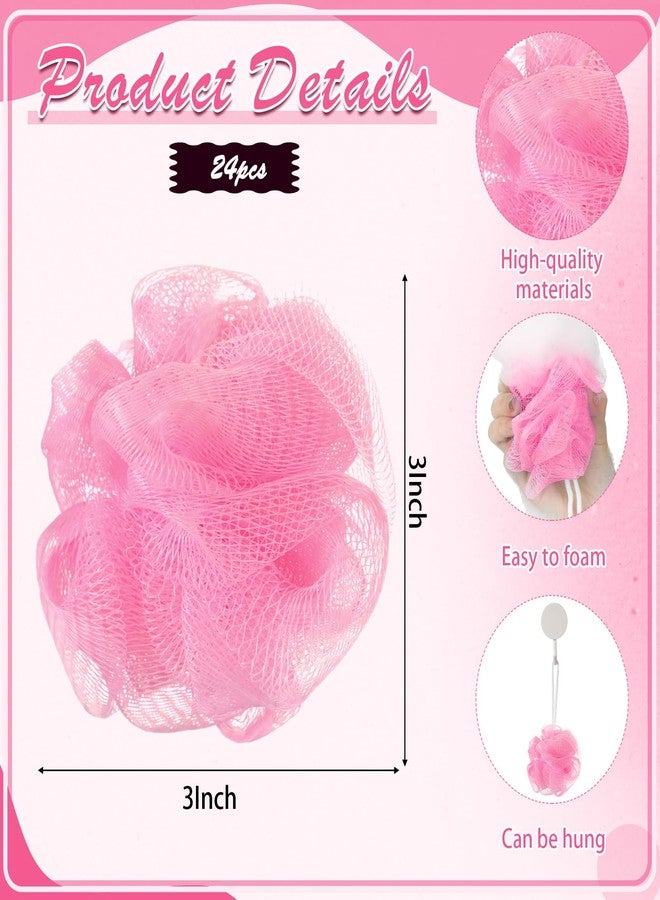Shellwei 24 Pcs 3 Inch Mini Loofah Travel Size Bulk Shower Sponge Pouf Mesh for Women Kids Men Exfoliating Body Scrubber Baby Shower Favor(Pink) - Image 2