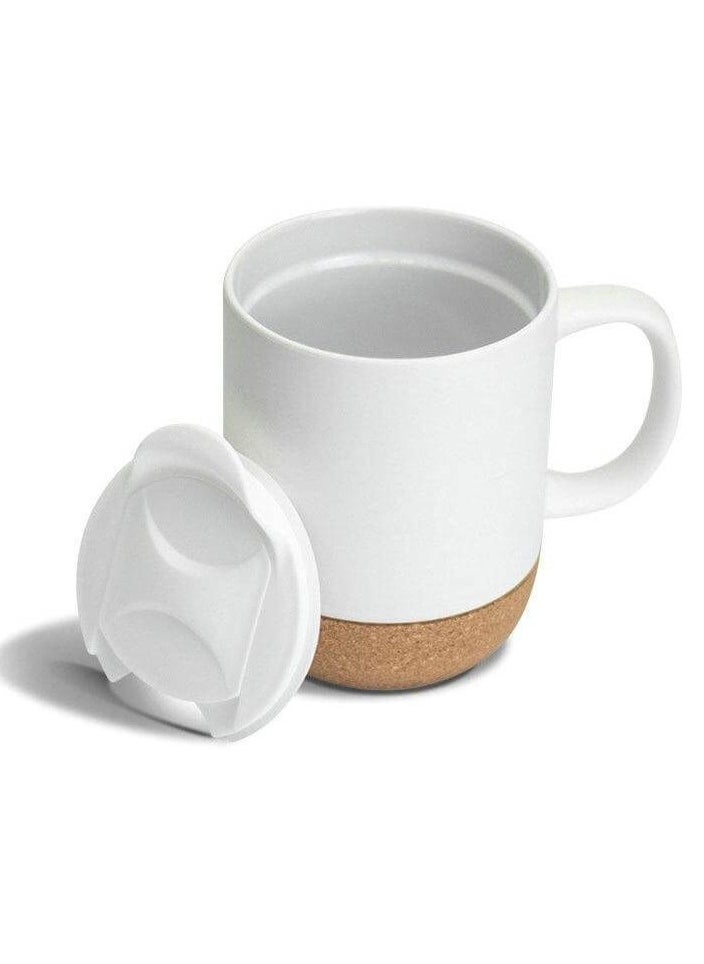 giftology - Giftology 330ml Ceramic Mug with Cork Bottom and Top Lid Elegant and Leakproof Functional Drinkware for Every Sip - Image 1