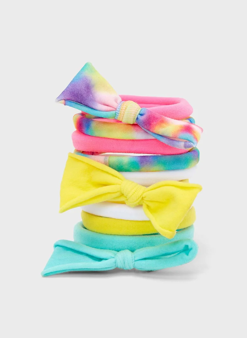 Claires Rainbow Tie Dye Rolled Bow Hair Ties-10 Pack