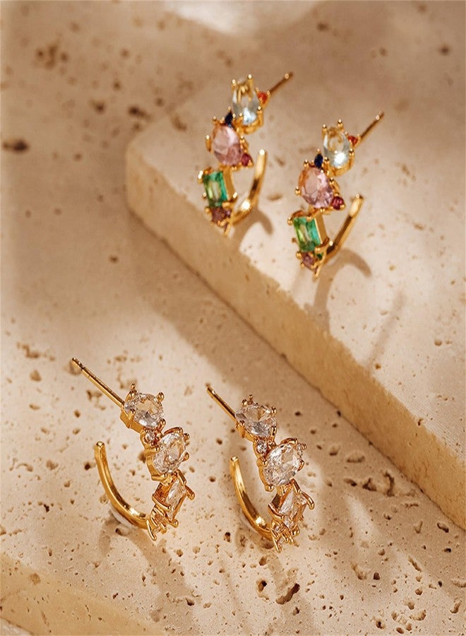 RLHRNDE Trendy CZ Gold Hoop Earrings for Women Rainbow 14K Gold Plated Huggie Earrings Dainty Multicolored Cubic Zirconia Jewelry Gifts for Christams Party Birthday (Polygon) - Image 3