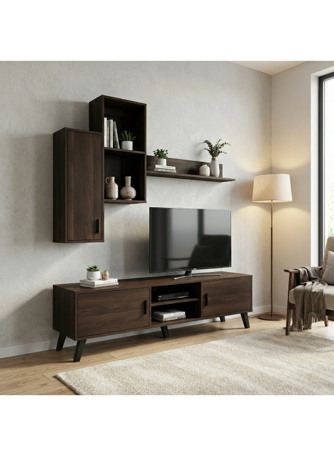 بيتي طاولة تلفزيون بني 160 سم مع ارفف خشب - Image 1