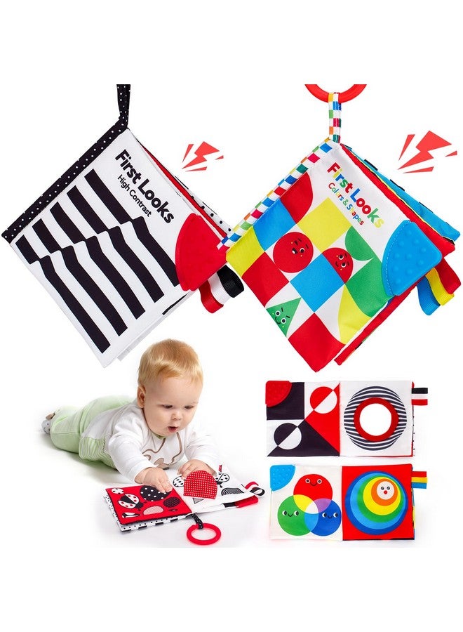 hahaland كتب هاهالاند للأطفال 0-6 أشهر - 2 قطعة ألعاب للأطفال 0-6 أشهر وقت البطن ألعاب الأطفال هدايا حديثي الولادة تطوير بصري عالي التباين كتاب حسي هدية استحمام للبنات والأولاد - Image 1