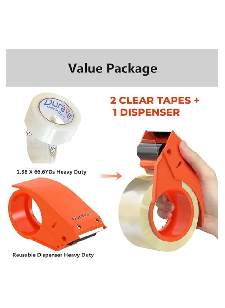 Duravel - Duravel Clear Tape 2 pcs with Dispenser - Heavy Duty 2 inch x 50 YDs- clear tape roll - clear tape 2 inch, Packaging Tape, Packing Tape Dispenser- packing tape clear for Packing Boxes- - Image 1
