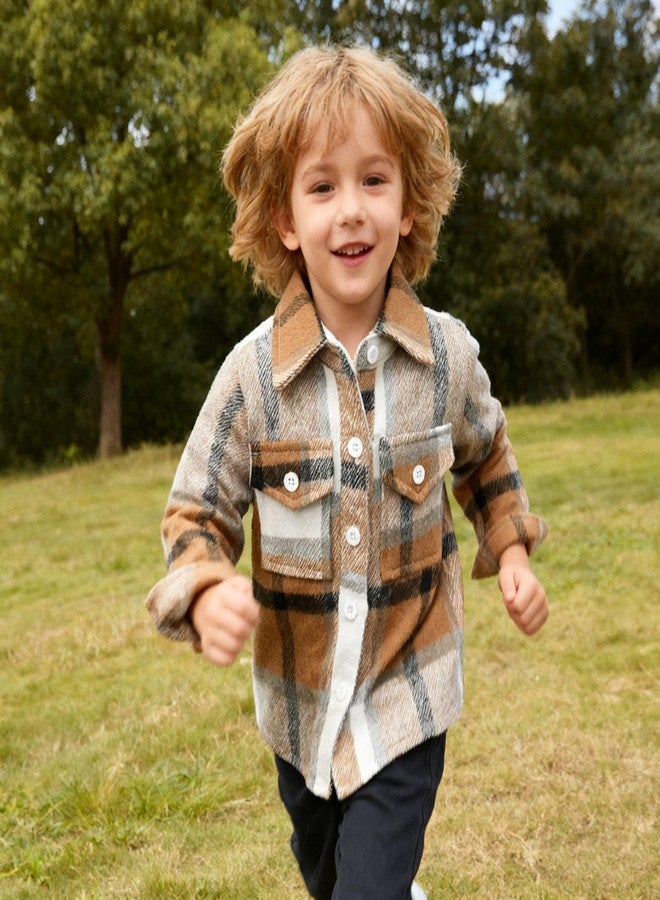 Feidoog Toddler 2 Pack Baby Boys and Girls Plaid Shirts Jacket Long Sleeve Lapel Button Down Shirt Top Outwear Clothes,Blue+Brown,3-4T - Image 2