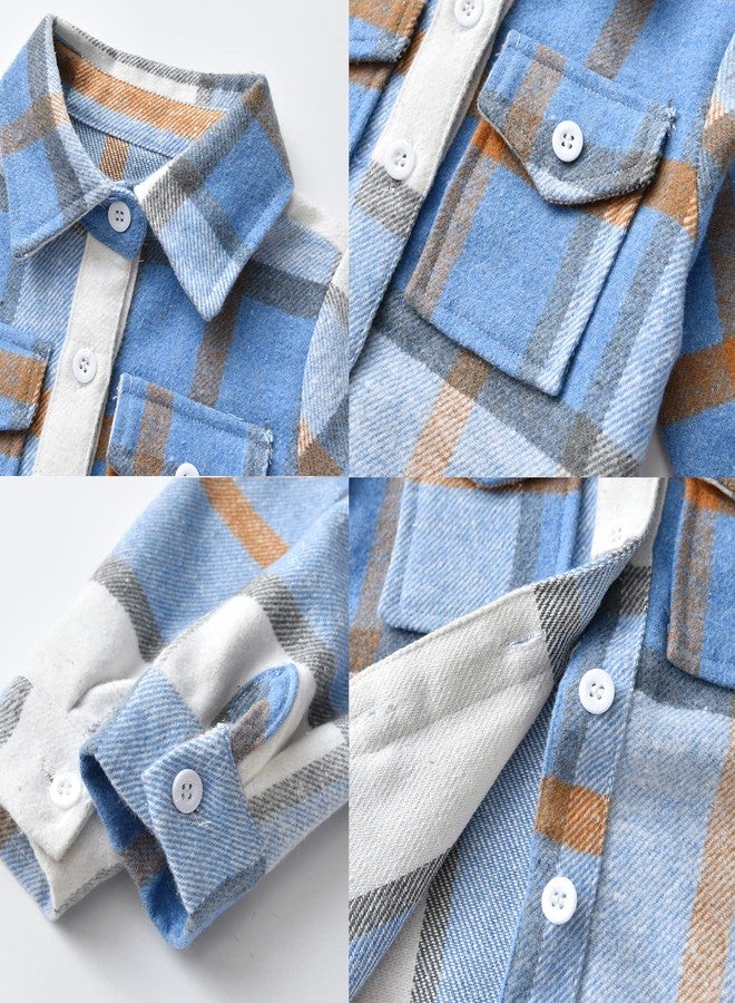 Feidoog Toddler 2 Pack Baby Boys and Girls Plaid Shirts Jacket Long Sleeve Lapel Button Down Shirt Top Outwear Clothes,Blue+Brown,3-4T - Image 4