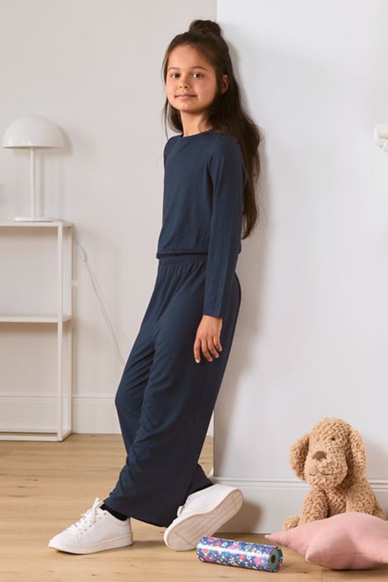 Tchibo Kids Girl Long Sleeve Ribbed Jumpsuits, Navy - Image 1