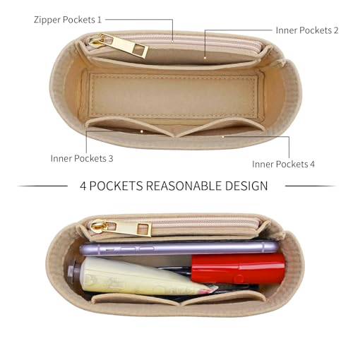 LOUKAYCCI Felt Purse Organizer Insert for Longchamp Mini bag Wihte Zipper Insert (Zipper Beige, Mini) - Image 4