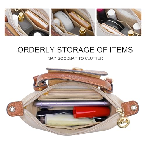 LOUKAYCCI Felt Purse Organizer Insert for Longchamp Mini bag Wihte Zipper Insert (Zipper Beige, Mini) - Image 5
