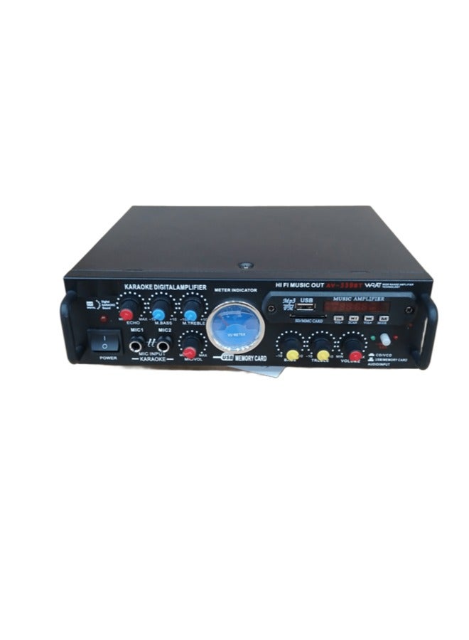 Generic AV-339BT Karaoke Digital Amplifier Hi Fi Stereo Karaoke Amplifier with Remote Control, Bluetooth Radio FM / USB / SD INPUT/ 2 Mic Port for  Home and Car 