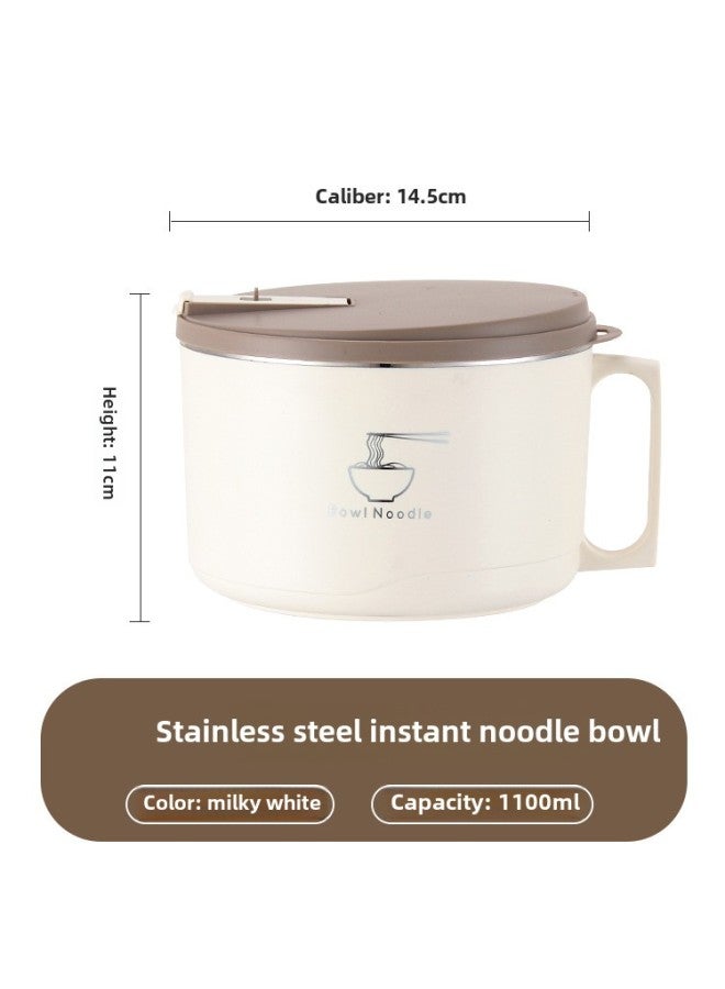 304 Stainless Steel Instant Noodle Bowl With Lid Thermal Insulation Seal Portable Student Fast Food Cup Tableware Japanese Bento Box Lunch Box-Specifications:Milk White ]-Color:201 Stainless Steel Liner  - Image 1
