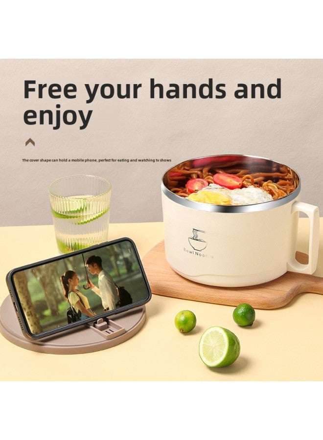 304 Stainless Steel Instant Noodle Bowl With Lid Thermal Insulation Seal Portable Student Fast Food Cup Tableware Japanese Bento Box Lunch Box-Specifications:Milk White ]-Color:201 Stainless Steel Liner  - Image 5