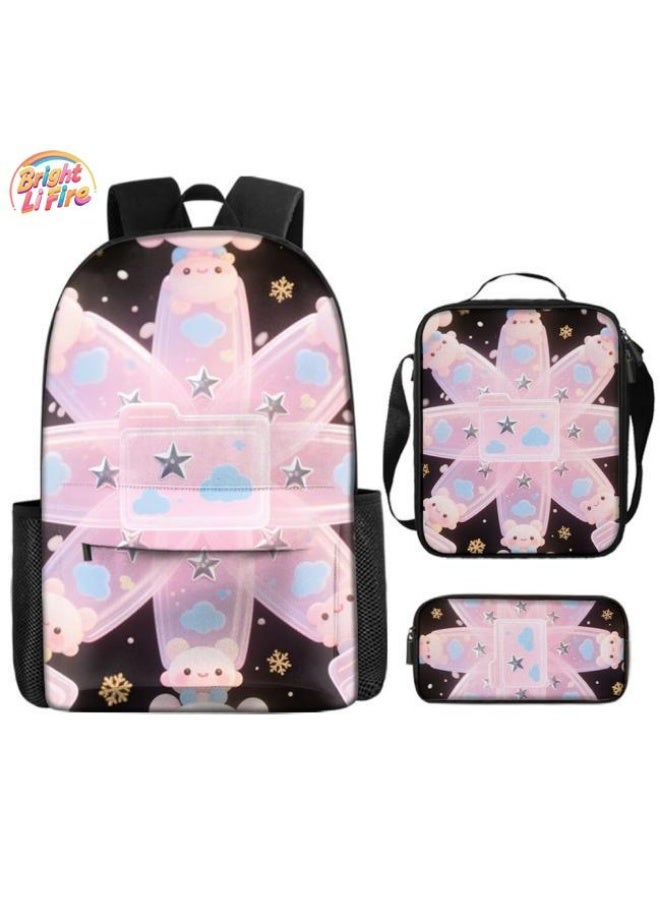 Bright Li Fire Unlock the new fashion of childish fun! Three-piece set of bags, cartoon elements for children and teenagers (students, children, friends' outings, mountain climbing, schooling, etc. can be used) - 11  - Image 1
