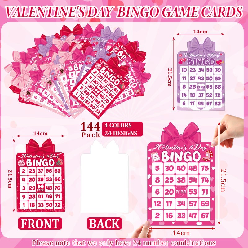 Eersida 192 Pack Valentine's Day Bingo Game Cards and 0.4 oz Dot Daubers Set Include 144 Bingo Cards 48 Dot Markers Galentine's Day Game Supplies for Love Gift Party Favor Family Play Night Activitie - Image 2