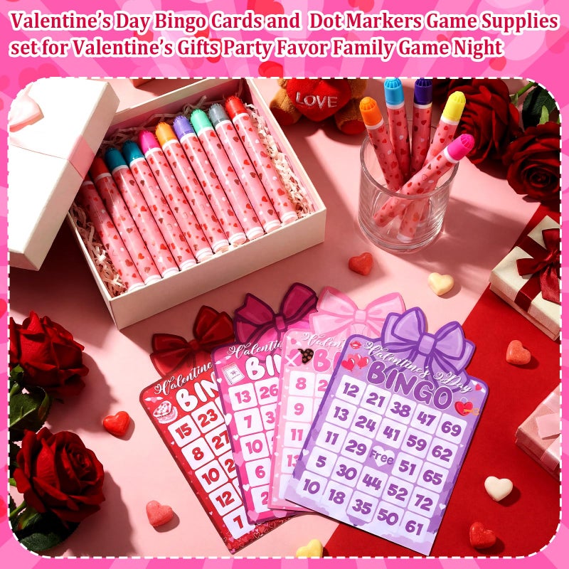 Eersida 192 Pack Valentine's Day Bingo Game Cards and 0.4 oz Dot Daubers Set Include 144 Bingo Cards 48 Dot Markers Galentine's Day Game Supplies for Love Gift Party Favor Family Play Night Activitie - Image 4