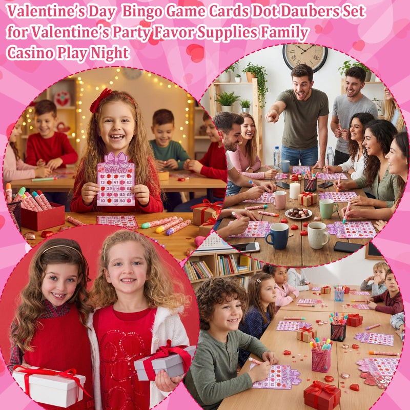 Eersida 192 Pack Valentine's Day Bingo Game Cards and 0.4 oz Dot Daubers Set Include 144 Bingo Cards 48 Dot Markers Galentine's Day Game Supplies for Love Gift Party Favor Family Play Night Activitie - Image 5